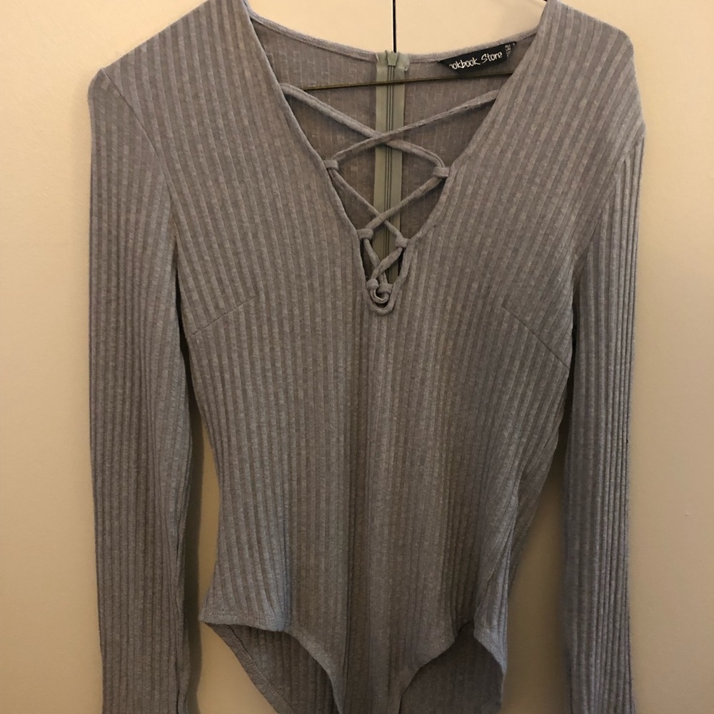 Grey long sleeve bodysuit